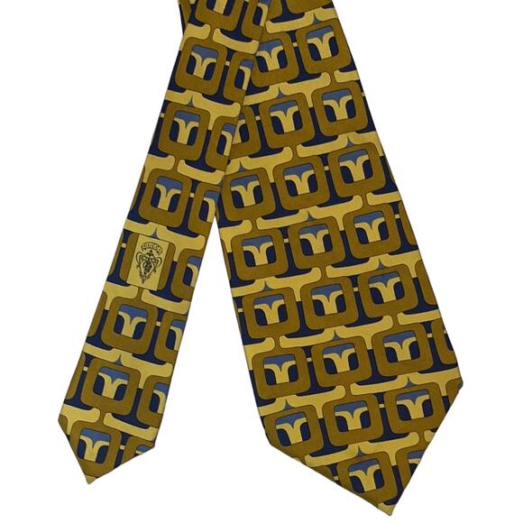 Vintage Gucci Silk Necktie Tie Italy Yellow Gold Geometric 4.5" x 58.25" - Picture 1 of 10
